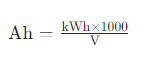 Formule de conversion : kWh en Ah